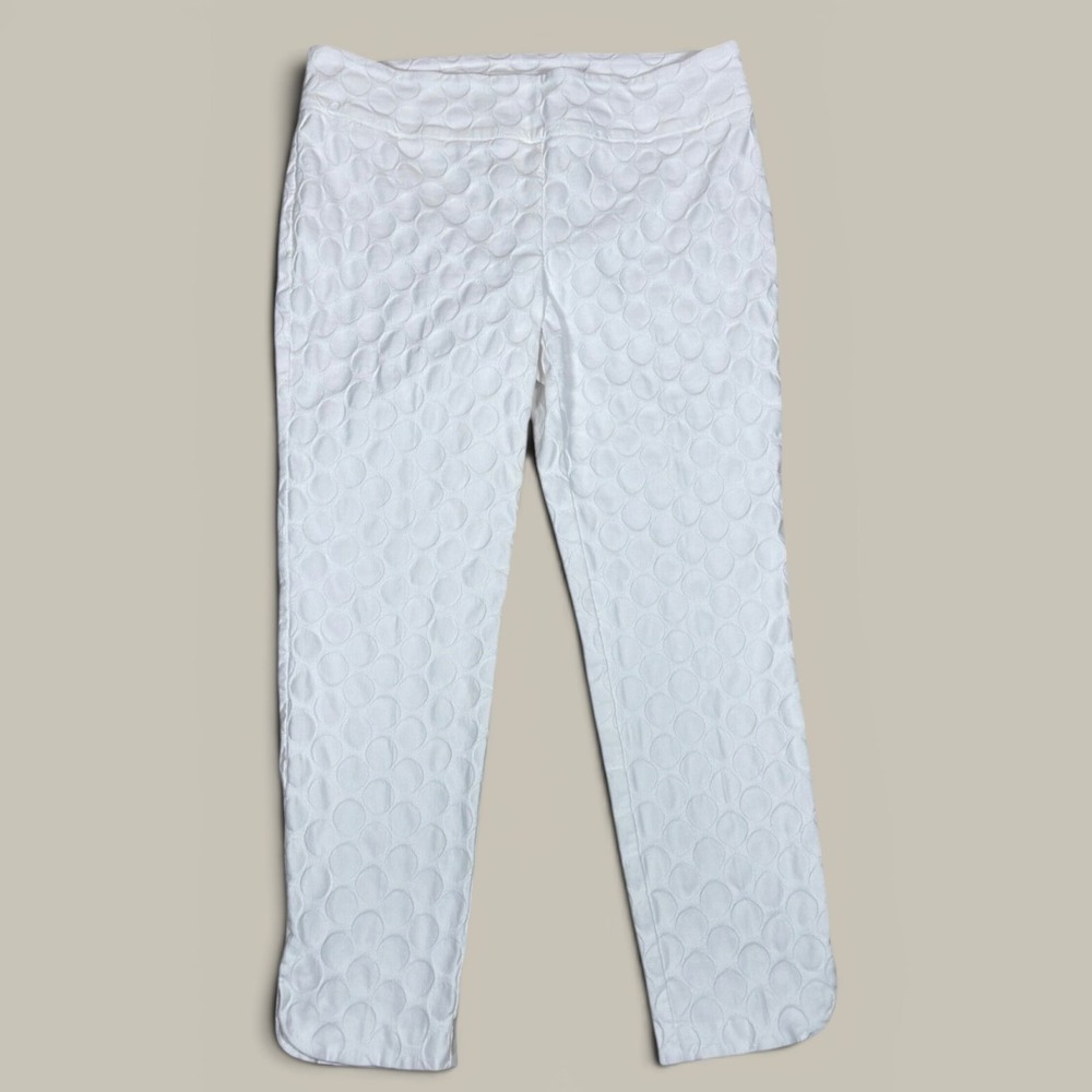 Soft Surroundings White Textured Circle Jacquard Pull On Pants Petite Large PL